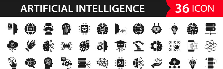Wall Mural - artificial intelligence set of web icons. ai technology icons for web and mobile app. machine learni