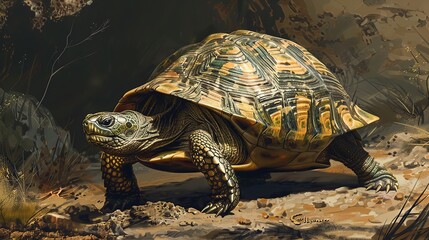 Wall Mural - Coahuilan Box Turtle in its Natural Habitat, Native to Northern Mexico