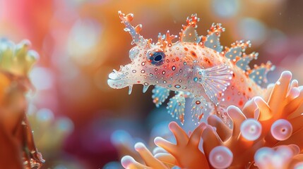 Soft bodied marine gastropod mollusk amidst vibrant coral