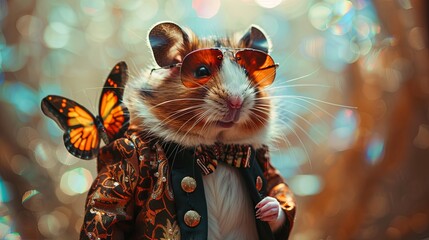 Wall Mural - Portrait photo medium shot of a gorgeous cute hamster in an eclectic outfit