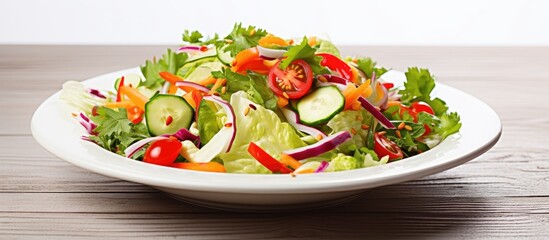 Wall Mural - a plate with vegetarian salad of natural organic vegetables. Creative banner. Copyspace image