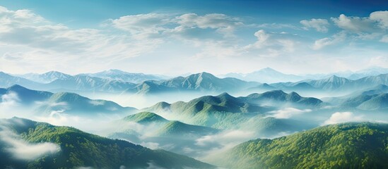 Poster - Montain landscape among the clouds. Creative banner. Copyspace image