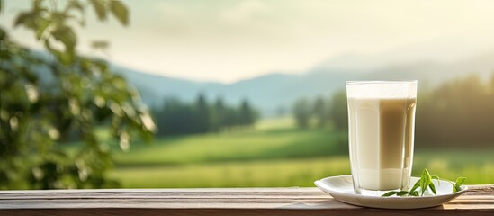 Aufkleber - lanscape shoot of creamy minty milk tea with natural view. Creative banner. Copyspace image