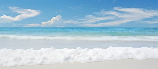 Aufkleber - White sea foams on the sandy beach at sunny day. Creative banner. Copyspace image