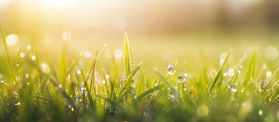 Aufkleber - Dew on grass with bokeh. Creative banner. Copyspace image