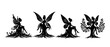 © iamabduss - Beautiful sitting fairy side view silhouette black filled vector Illustration icon