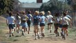 © itchaznong - Group of elementary school kids running at school. Back to school concept
