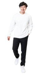 Sticker - Man png in white long sleeve t-shirt pants men’s casual wear