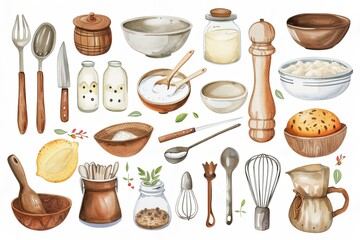 Canvas Print - Baking Delights Sticker Set - Utensils and Ingredients: A lovely digital sticker set showcasing watercolor illustration