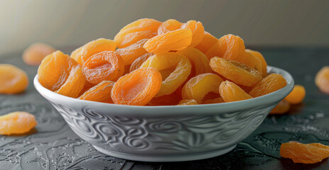 Wall Mural - A bowl of dried apricots with a transparent background. Generative AI.