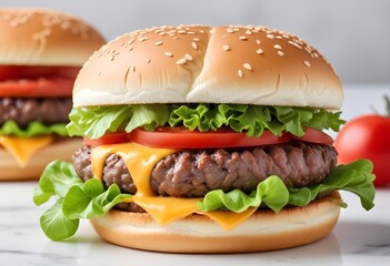 Photo of delicious hamburger isolated on white background