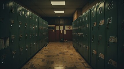 Detailed stack of school lockers in a well-lit hallway, showcasing organized and clean educational environment, ideal for back-to-school themes and academic settings.


