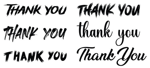 Thank you for typography brush design. Thank you text or lettering. Script and handwritten typography. thank logo collection. Thank you black ink brush calligraphy isolated on white background. Vector