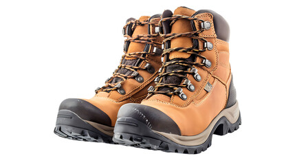pair of new hiking boots isolated on transparent background