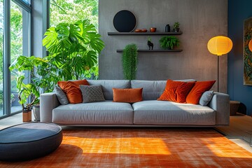 Wall Mural - Modern living room with sofa and furniture.