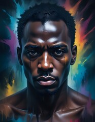 Wall Mural - Portrait of a black person in a colorful background..