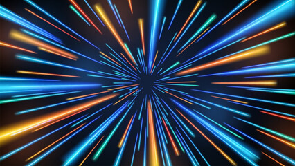 Wall Mural - Abstract Tunnel Speed Light Starburst Background Dynamic Technology Concept, Vector Illustration