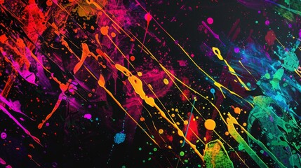Aufkleber - A dynamic abstract background with splashes of neon colors on a black canvas.