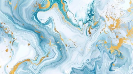 Aufkleber - A fluid abstract background with marbled patterns in blue, gold, and white.