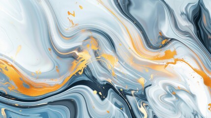 Aufkleber - A fluid abstract background with marbled patterns in blue, gold, and white.