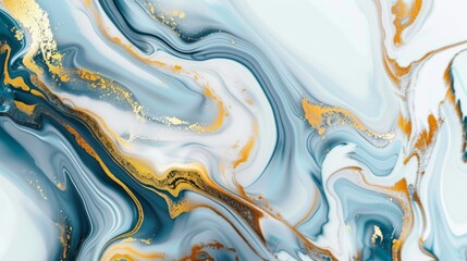 Poster - A fluid abstract background with marbled patterns in blue, gold, and white.