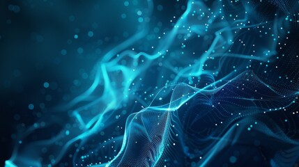 Fototapete - A futuristic abstract background with glowing lines and digital patterns in shades of blue.