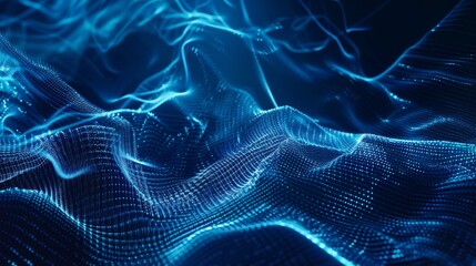 Fototapete - A futuristic abstract background with glowing lines and digital patterns in shades of blue.