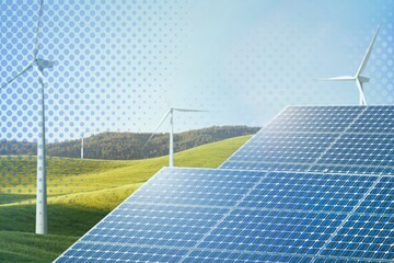 Wall Mural - Clean energy computer wallpaper, solar panels & wind turbines