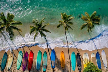 Poster - Natural Beach Landscape with Surfboards