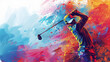 © Iurii - Colorful illustration of a golfer in mid-swing, with a vibrant blue and orange background