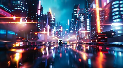 Bright Lights in a Futuristic City at Night.