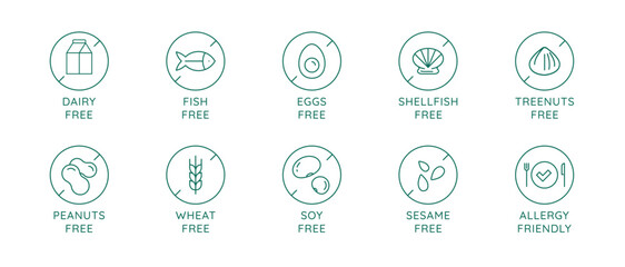 Wall Mural - vector set of design elements, badges and icons for food packaging in mono linear style - dairy free
