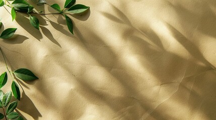 Dark green of beige leaves with cream or yellow on eco-friendly blank cardboard box paper texture background.