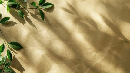 Wall Mural - Dark green of beige leaves with cream or yellow on eco-friendly blank cardboard box paper texture background.