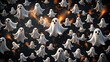 © tnihousestudio - A pattern of cute, floating ghost illustrations on a dark background.