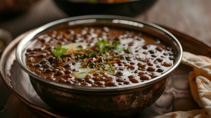 Wall Mural - A tempting bowl of dal makhani, a creamy lentil curry simmered with butter and aromatic spices.