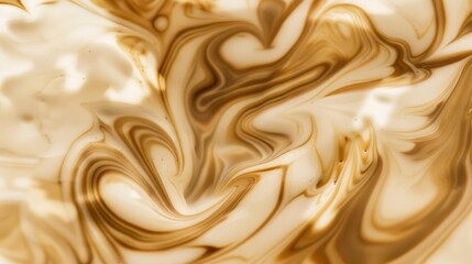 Wall Mural - Macro shot of a swirl of cream on hot coffee, intricate patterns and rich color, soft light, luxurious and detailed.