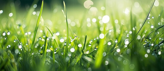 Aufkleber - Dew on grass with bokeh. Creative banner. Copyspace image