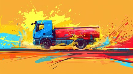 Wall Mural - This design features a road repair truck competition banner with wall graffiti.