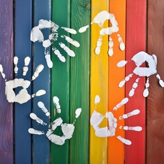 Colorful rainbow color paint handprints