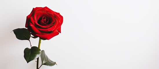 Poster - red rose on white background. Creative banner. Copyspace image