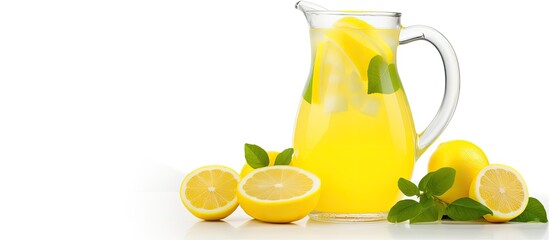 Poster - Close up of lemonade jug isolated on white background. Creative banner. Copyspace image