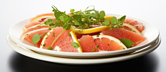 Wall Mural - Salad with grapefruit and chicken in mustard marinade. Creative banner. Copyspace image