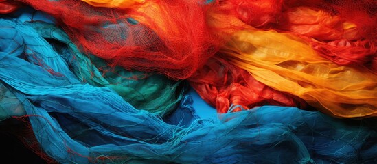 Canvas Print - Dazzling colors in captivity of fishing nets. Creative banner. Copyspace image