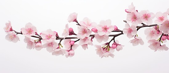 Leinwandbilder - Cherry tree branch with blooming flowers over white background. Creative banner. Copyspace image