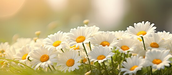 close up of bouquet of daisies flowers as background. Creative banner. Copyspace image