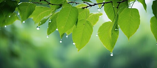 Aufkleber - Bodhi tree leaves wet after rain. Creative banner. Copyspace image