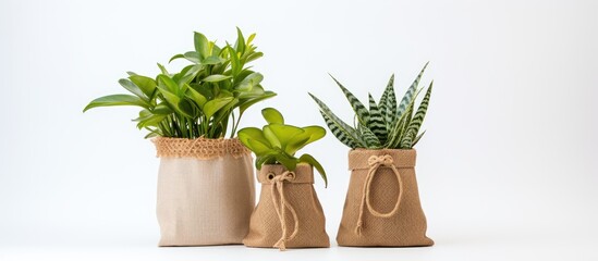 Poster - Adromischus and anacampseros sunrise house plants on kraft bag over white. Creative banner. Copyspace image