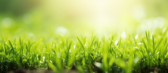 Wall Mural - young grass leaves in the garden. creative banner. copyspace image