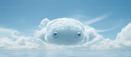 Wall Mural - the white big cloud looklike a squid in light blue sky. creative banner. copyspace image